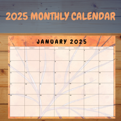 Golden Leaves Monthly Calendar 2025
